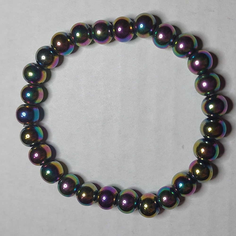 Rainbow Hematite Stone 8mm Round Bead Bracelet